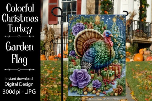 Colorful Christmas Turkey Garden Flag F7 for Crafts and Graphics