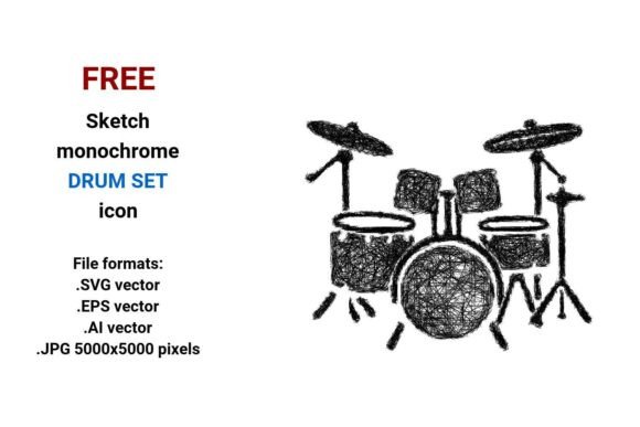 FREE Sketch Drum Set Icon: A Versatile Graphic Design Asset for Content Creators