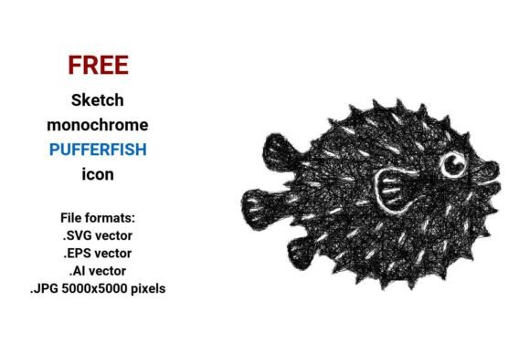 FREE Sketch Pufferfish Icon for Bloggers and Publishers