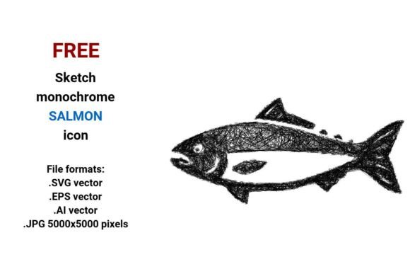 FREE Sketch Salmon Icon for Embroidery Projects