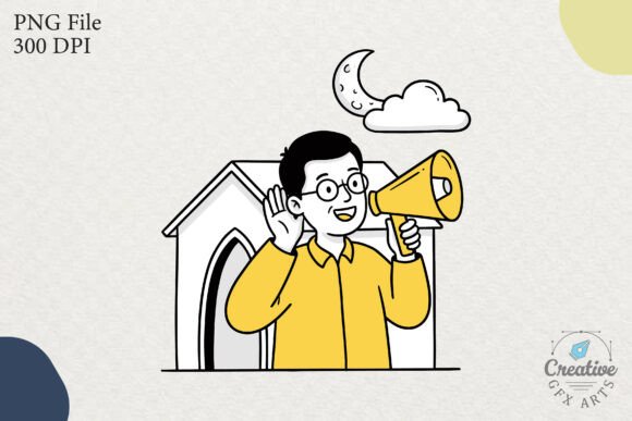 Man Announcing Eid Mubarak by Megaphone: A Festive Graphic for Handmade Creations